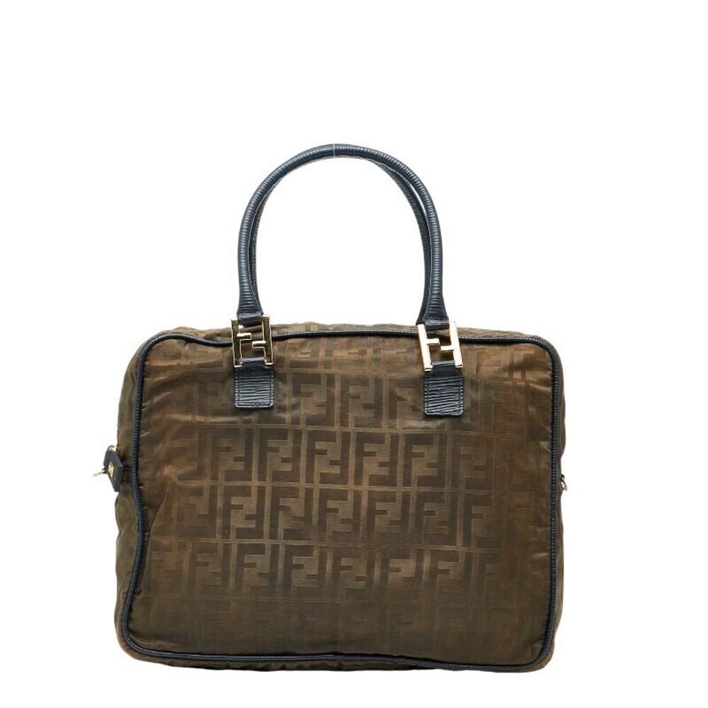Fendi Zucca Handbag Shoulder Bag Khaki Green Navy Blue Leather
